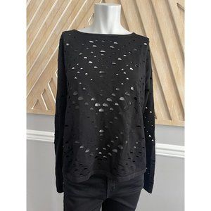 MILLY Gradiating Holes Cut Out Black Stretch Knit Top - Size Large